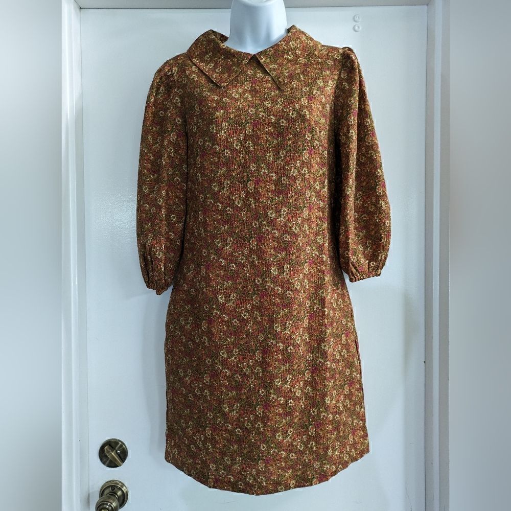 Code x mode floral granny core Pointed Collar dress Mod Mid Century 60's